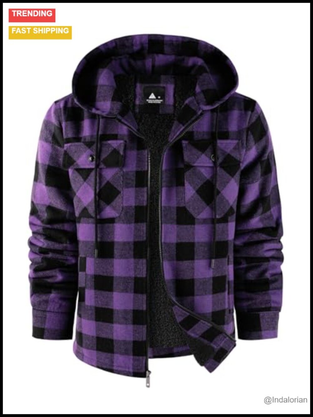 Men's Plaid Flannel Hooded Zip Up Jacket Warm Sherpa Lined Fleece